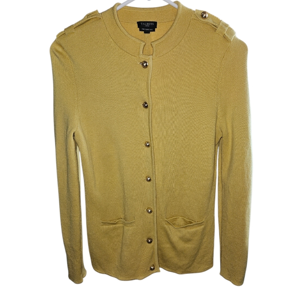 Talbots Petites Yellow Merino Wool Cardigan Sweater Size SP
